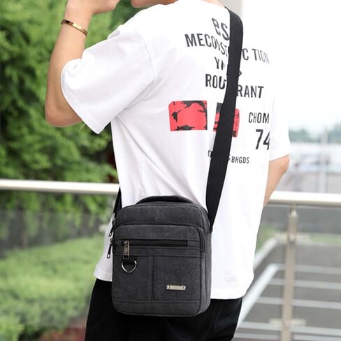 Mens Crossbody Bag Canvas Messenger Bag for Men, Vintage Shoulder Bag Multiple Pockets with Adjustable Strap and Handle in Saudi Arabia