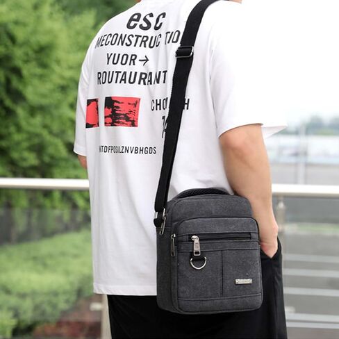 Mens Crossbody Bag Canvas Messenger Bag for Men, Vintage Shoulder Bag Multiple Pockets with Adjustable Strap and Handle in Saudi Arabia