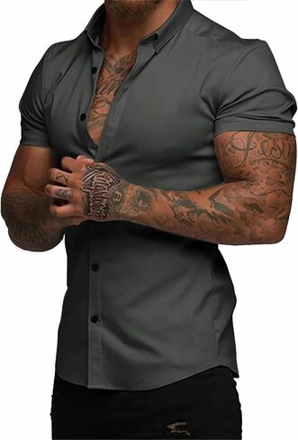 Dokotoo Men Mens Muscle Fit Casual Dress Shirts Short Sleeve Wrinkle-Free Button Down Shirt in Saudi Arabia