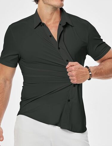 Dokotoo Men Mens Muscle Fit Casual Dress Shirts Short Sleeve Wrinkle-Free Button Down Shirt in Saudi Arabia