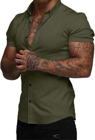 Dokotoo Men Mens Muscle Fit Casual Dress Shirts Short Sleeve Wrinkle-Free Button Down Shirt in Saudi Arabia