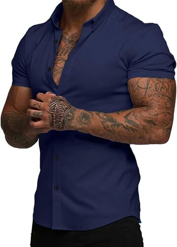 Dokotoo Men Mens Muscle Fit Casual Dress Shirts Short Sleeve Wrinkle-Free Button Down Shirt in Saudi Arabia