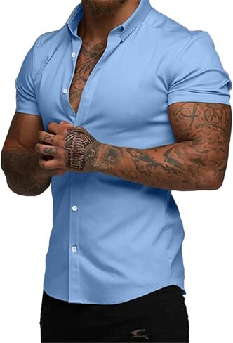 Dokotoo Men Mens Muscle Fit Casual Dress Shirts Short Sleeve Wrinkle-Free Button Down Shirt in Saudi Arabia
