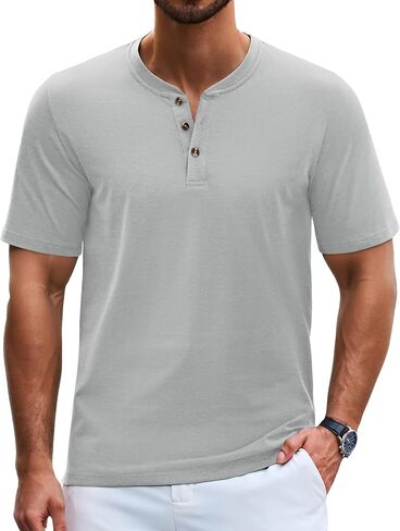 Cotrasen Men's Henley Shirts Short Sleeve 3 Button T-Shirts Casual Lightweight Basic Tee Fashion Summer Tops in Saudi Arabia