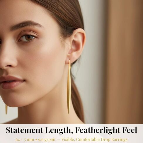 Long Bar Dangle Earrings for Women - 14K Gold Plated Silver Hypoallergenic Stainless Steel Drop Earring Minimalist Fishhook Jewelry Gifts for Birthday Anniversary in Saudi Arabia