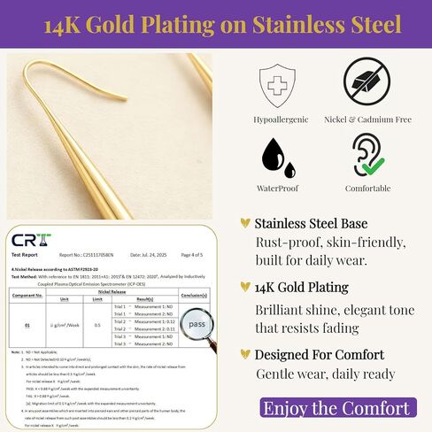 Long Bar Dangle Earrings for Women - 14K Gold Plated Silver Hypoallergenic Stainless Steel Drop Earring Minimalist Fishhook Jewelry Gifts for Birthday Anniversary in Saudi Arabia