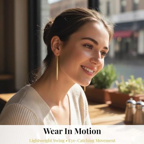 Long Bar Dangle Earrings for Women - 14K Gold Plated Silver Hypoallergenic Stainless Steel Drop Earring Minimalist Fishhook Jewelry Gifts for Birthday Anniversary in Saudi Arabia