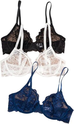OYOANGLE Women's 3 Pack Floral Lace Underwire Bras See Through Sheer Push Up Unlined Bralettes in Saudi Arabia