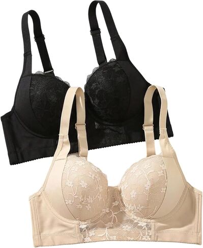 SweatyRocks Women's 2 Pack Lace Underwire Bra Padded Supportive Bras Full Coverage Everyday Bras in Saudi Arabia
