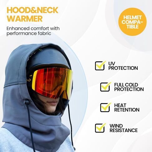 Hood Warmer Hood Neck Warmer Balaclava Face Mask for Skiing and Snowboarding Water-Repellent Windproof Helmet Compatible in Saudi Arabia