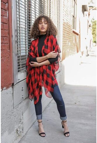 Premium Cover Up Buffalo Plaid Long Kimono Cardigan for Women in Saudi Arabia