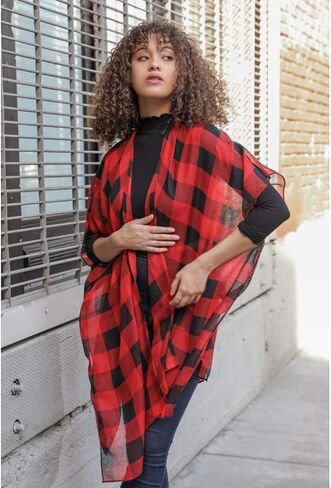 Premium Cover Up Buffalo Plaid Long Kimono Cardigan for Women in Saudi Arabia