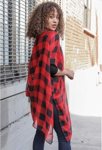 Premium Cover Up Buffalo Plaid Long Kimono Cardigan for Women in Saudi Arabia