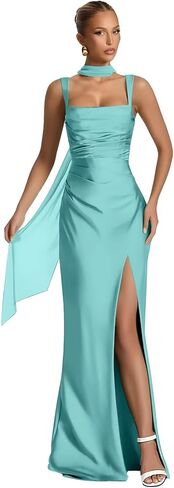 Aevomsyn Silk Satin Bridesmaid Dresses with Scarf Corset Formal Dress Long Mermaid High Slit Prom Dress in Saudi Arabia