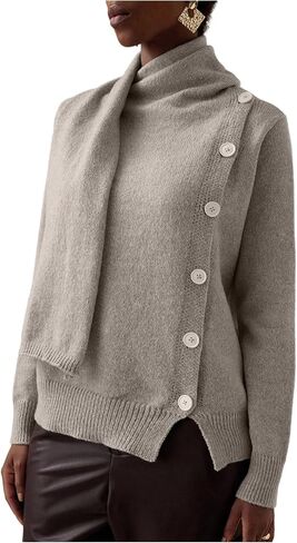 Verdusa Women's Button Up Cardigan Wrap Scarf Jacket Slit Cozy Sweaters Fall Winter Outerwear in Saudi Arabia