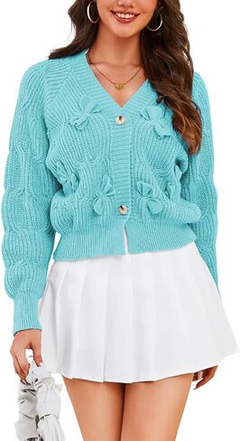 Kaei&Shi Women's Cute Sweet Cropped Bow Cardigan,Button Down Long Sleeve Sweater Regular Fit in Saudi Arabia