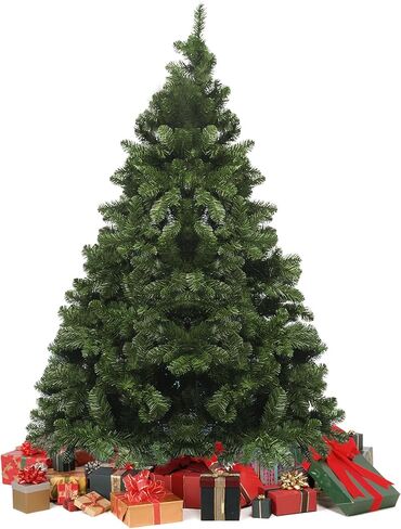 6ft Unlit Artificial Christmas Tree,Hinged Premium Xmas Pine Tree with 480 Realistic Branch Tips,Includes Metal Stand for Holiday Decoration,Home, Party in Saudi Arabia