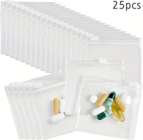 25PCS Pill Pouch Bags, Reusable Zipper Lock Bags for Jewelry, Small Items, Portable Organizer Self Seal PVC Pack, 4.3x4.3in in Saudi Arabia