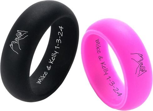 2 Pack-Her King His Queen/Pinky Promise/Sun & Moon Couple Rings Set 8mm Breathable Silicone Rubber Dome Comfort Fit Wedding Band Promise Engagement Rings,Size 6-12 in Saudi Arabia