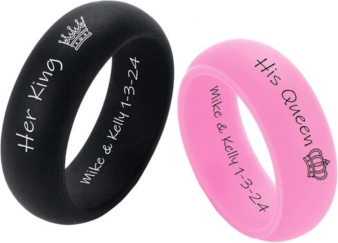 2 Pack-Her King His Queen/Pinky Promise/Sun & Moon Couple Rings Set 8mm Breathable Silicone Rubber Dome Comfort Fit Wedding Band Promise Engagement Rings,Size 6-12 in Saudi Arabia
