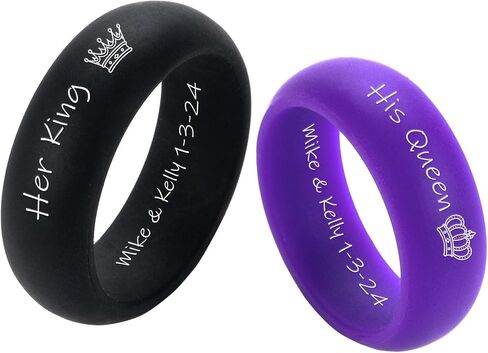 2 Pack-Her King His Queen/Pinky Promise/Sun & Moon Couple Rings Set 8mm Breathable Silicone Rubber Dome Comfort Fit Wedding Band Promise Engagement Rings,Size 6-12 in Saudi Arabia