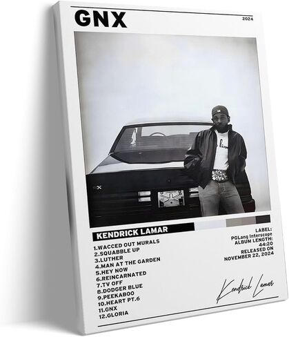 B.B.F MAKE Kendrick Lamar Cover Canvas Wall Art, GNX Album Monochrome Hip-Hop Poster Modern Urban Music Aesthetic Picture Canvas Artwork Music Decor for Living Room Bedroom Studio, Framed 8x10inch in Saudi Arabia
