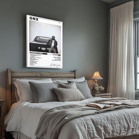 B.B.F MAKE Kendrick Lamar Cover Canvas Wall Art, GNX Album Monochrome Hip-Hop Poster Modern Urban Music Aesthetic Picture Canvas Artwork Music Decor for Living Room Bedroom Studio, Framed 8x10inch in Saudi Arabia