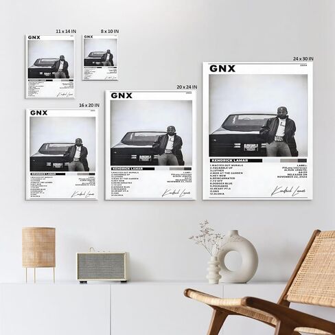 B.B.F MAKE Kendrick Lamar Cover Canvas Wall Art, GNX Album Monochrome Hip-Hop Poster Modern Urban Music Aesthetic Picture Canvas Artwork Music Decor for Living Room Bedroom Studio, Framed 8x10inch in Saudi Arabia
