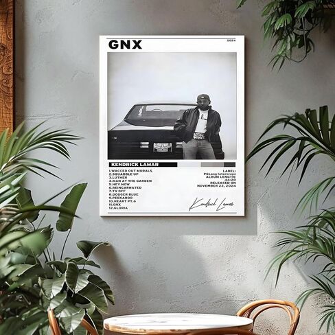 B.B.F MAKE Kendrick Lamar Cover Canvas Wall Art, GNX Album Monochrome Hip-Hop Poster Modern Urban Music Aesthetic Picture Canvas Artwork Music Decor for Living Room Bedroom Studio, Framed 8x10inch in Saudi Arabia