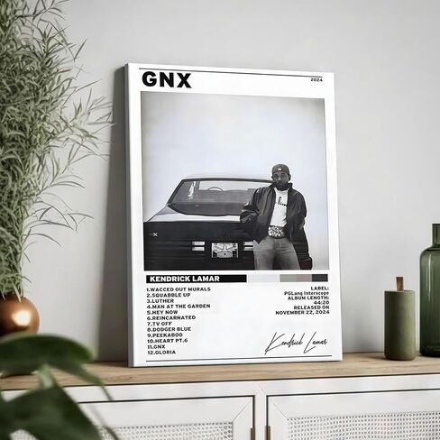 B.B.F MAKE Kendrick Lamar Cover Canvas Wall Art, GNX Album Monochrome Hip-Hop Poster Modern Urban Music Aesthetic Picture Canvas Artwork Music Decor for Living Room Bedroom Studio, Framed 8x10inch in Saudi Arabia