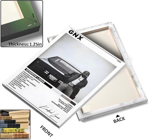 B.B.F MAKE Kendrick Lamar Cover Canvas Wall Art, GNX Album Monochrome Hip-Hop Poster Modern Urban Music Aesthetic Picture Canvas Artwork Music Decor for Living Room Bedroom Studio, Framed 8x10inch in Saudi Arabia