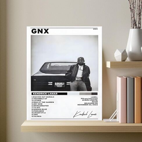 B.B.F MAKE Kendrick Lamar Cover Canvas Wall Art, GNX Album Monochrome Hip-Hop Poster Modern Urban Music Aesthetic Picture Canvas Artwork Music Decor for Living Room Bedroom Studio, Framed 8x10inch in Saudi Arabia
