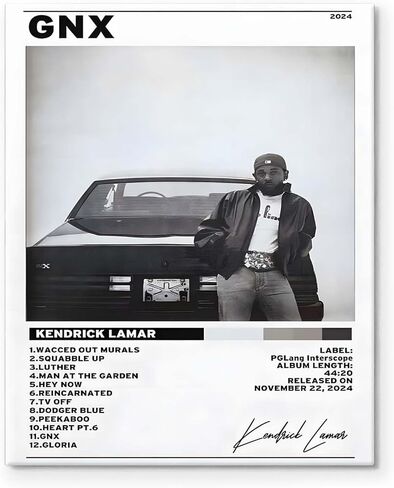 B.B.F MAKE Kendrick Lamar Cover Canvas Wall Art, GNX Album Monochrome Hip-Hop Poster Modern Urban Music Aesthetic Picture Canvas Artwork Music Decor for Living Room Bedroom Studio, Framed 8x10inch in Saudi Arabia