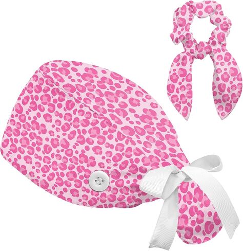Scrub Caps Women Nursing Hats with Button, Adjustable Working Cap with Ponytail Pouch Scrunchy and Ribbon Tie for Women in Saudi Arabia