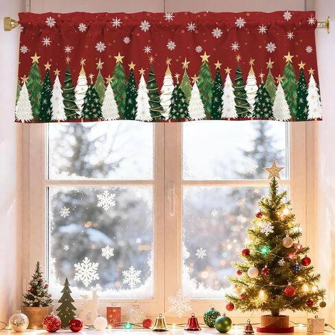 Cylanta Christmas Trees Valances for Windows 54x18 Inch Red Snowflakes Xmas Curtain Valance for Kitchen Bathroom Bedroom Living Room Decor in Kuwait