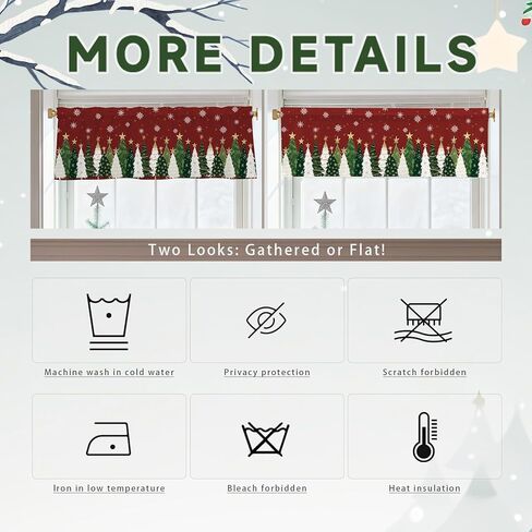 Cylanta Christmas Trees Valances for Windows 54x18 Inch Red Snowflakes Xmas Curtain Valance for Kitchen Bathroom Bedroom Living Room Decor in Kuwait