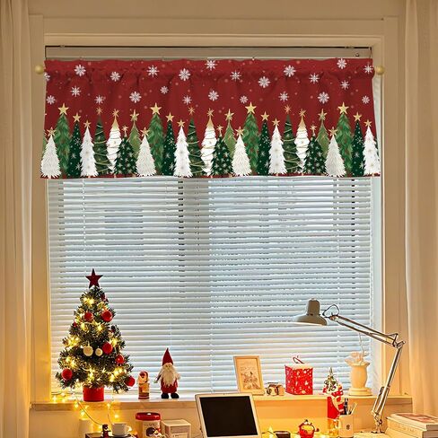 Cylanta Christmas Trees Valances for Windows 54x18 Inch Red Snowflakes Xmas Curtain Valance for Kitchen Bathroom Bedroom Living Room Decor in Kuwait