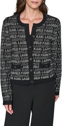 Karl Lagerfeld Womens Long Sleeve Crew Neck All Over Logo Cardigan Sweater in Saudi Arabia