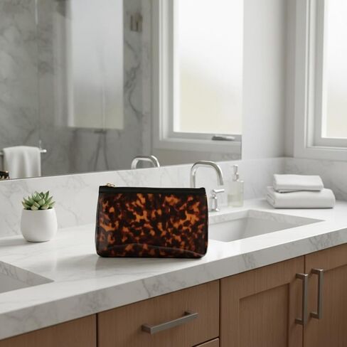 ORBENTO Retro Tortoise Printed Makeup Cosmetic Bag Mini Pouch with Chain Charm in Saudi Arabia