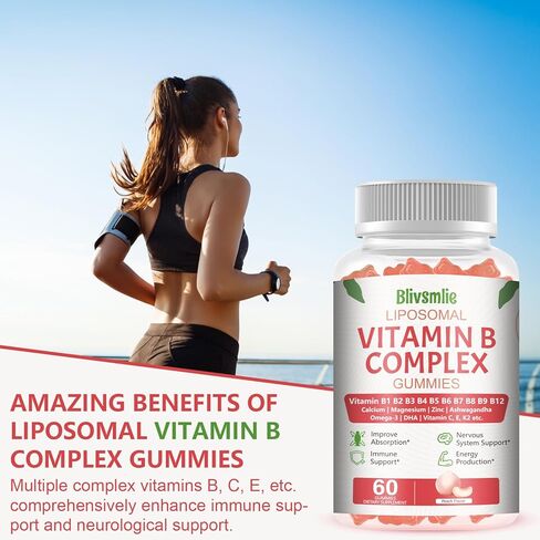 Blivsmlie 2 Pack 33-in-1 Liposomal Vitamin B Complex Gummies -B1، B2، B3، B4، B5، B6، B7، B8، B9، B12 | فيتامين C، D3، K2 | الكالسيوم، المغنيسيون، الزنك وما إلى ذلك للطاقة والدماغ والمناعة ودعم الجلد ودعم القلب in Kuwait
