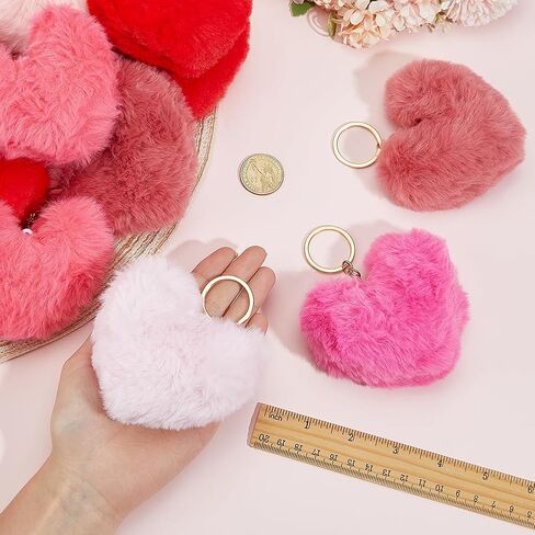 PH PandaHall 30pcs Large Heart Pom Pom Keychain 3.35" Valentine Faux Fur Keyring 6 Color Pompoms Bag Charms Fuzzy Love Key Chains for Backpack Purse Car Keys Christmas Party Favor Decoration in Saudi Arabia