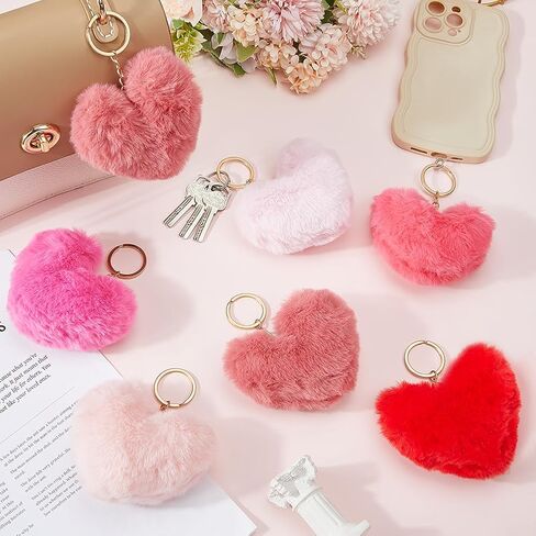 PH PandaHall 30pcs Large Heart Pom Pom Keychain 3.35" Valentine Faux Fur Keyring 6 Color Pompoms Bag Charms Fuzzy Love Key Chains for Backpack Purse Car Keys Christmas Party Favor Decoration in Saudi Arabia