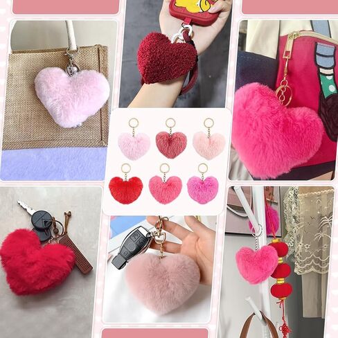 PH PandaHall 30pcs Large Heart Pom Pom Keychain 3.35" Valentine Faux Fur Keyring 6 Color Pompoms Bag Charms Fuzzy Love Key Chains for Backpack Purse Car Keys Christmas Party Favor Decoration in Saudi Arabia
