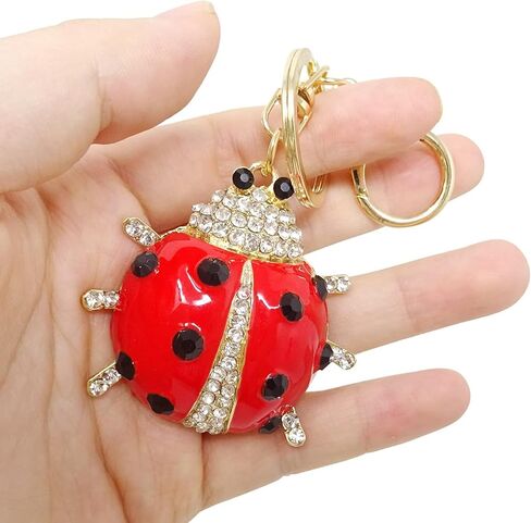 1PCS Cute Ladybug Keychain Sparkling Rhinestone Ladybird Keyring Fun Insects Pendant with Box for Bag Purse Wallet Handbags Backpack in Saudi Arabia