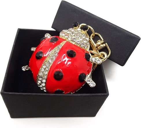 1PCS Cute Ladybug Keychain Sparkling Rhinestone Ladybird Keyring Fun Insects Pendant with Box for Bag Purse Wallet Handbags Backpack in Saudi Arabia