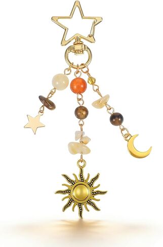 سلسلة مفاتيح Nogeqi Sun Moon Star، حلية حقيبة جمالية Y2K مع خرز كريستالي ملون، إكسسوار محفظة بوهيمية للنساء، هدية تزيين حقيبة يد لطيفة in Saudi Arabia