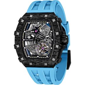 TSAR BOMBA Watch for Men, 50M Waterproof Automatic Mens Watch, Skeleton Mechanical Tonneau Big Face Dial Black Watch with Silicone Watch Bands, Gifts for Men in Kuwait