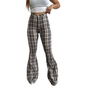 بنطال جينز Willow Boutique Gretchen عالي الخصر منقوش - جينز خريفي ذو جرس أسفل للنساء | قصة ساق واسعة عصرية، درزة خارجية 44 بوصة in Kuwait