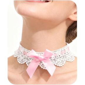 Bravace مثير القوس عقدة المختنق قلادة خمر الدانتيل طوق لطيف الوردي لوليتا القوطية تأثيري الشريط المختنق الرقبة مجوهرات للنساء Kawaii الملحقات in Kuwait