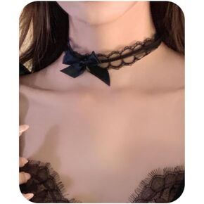 Bravace الدانتيل القوس المختنق قلادة للنساء داينتي طبقة واحدة الباليه الدانتيل طوق أنيق أسود لوليتا القوطية حزب الرقبة مجوهرات رومانسية قابل للتعديل الشريط الساتان شيك بيان قطعة هدية in Kuwait